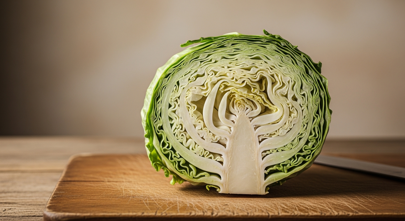 キャベツの食物繊維量を象徴するアート写真。1食1.8g / 100g1.8g。