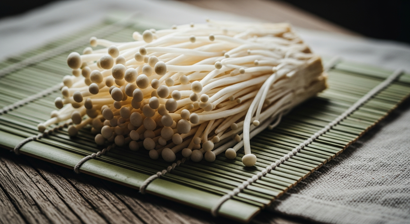 えのきの食物繊維量を象徴するアート写真。1食3.9g / 100g3.9g。