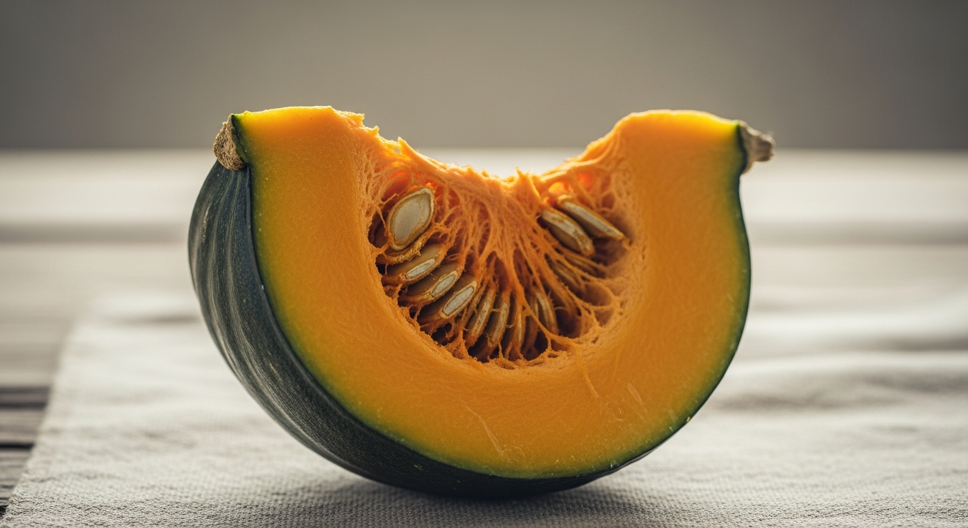 かぼちゃの食物繊維量を象徴するアート写真。1食3.5g / 100g3.5g。