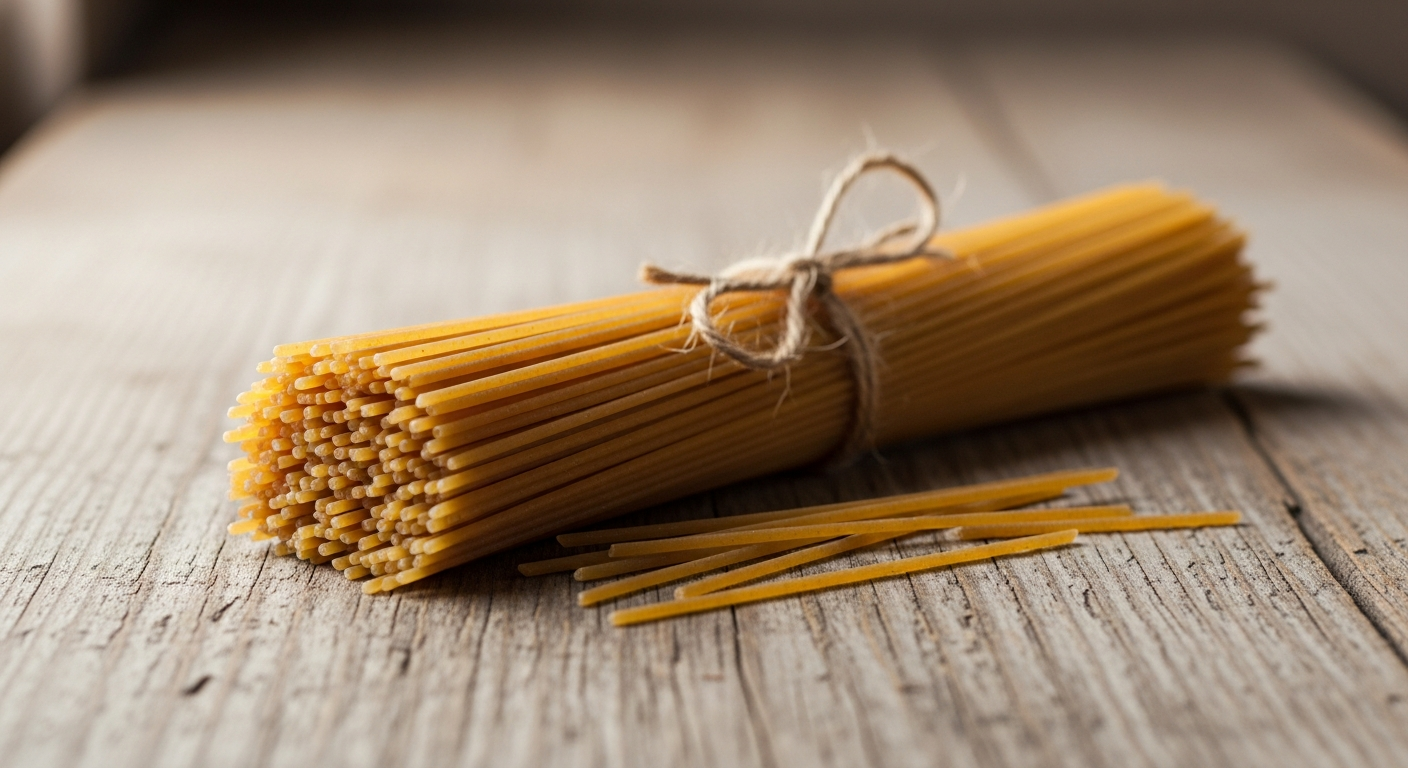全粒粉パスタの食物繊維量を象徴するアート写真。1食6.5g / 100g6.5g。